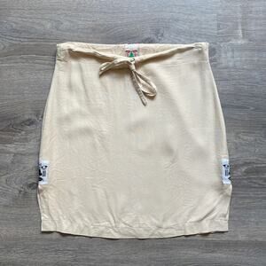 MOSHOOD Cream Midi Skirt Drawstring Designer Casual Patch Sz S/M Minimal